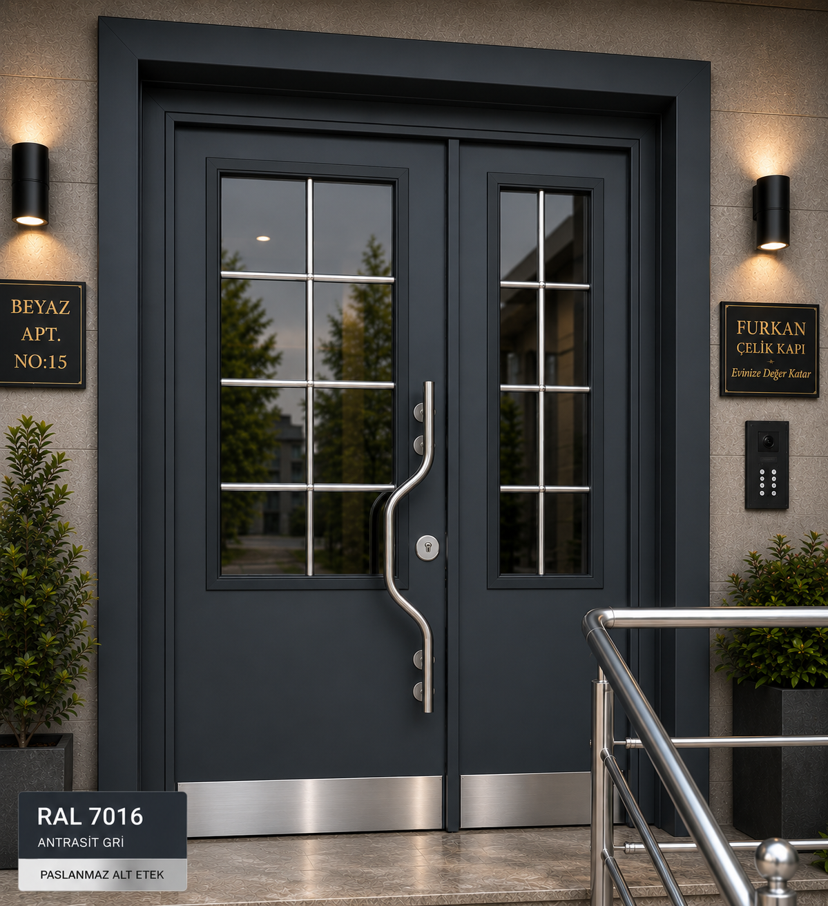 FÇK1023 Bina Kapısı | Çelik Bina Giriş Kapısı | Apartman Kapısı 