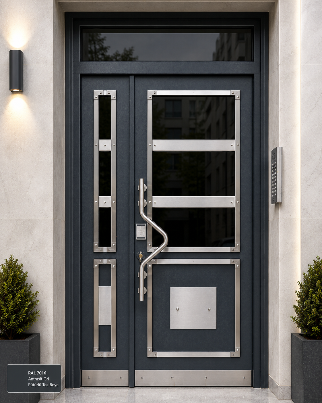 Apartman dış kapı fiyatları  Camlı Çelik Bina Giriş Kapısı 